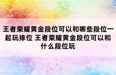 王者荣耀黄金段位可以和哪些段位一起玩排位 王者荣耀黄金段位可以和什么段位玩